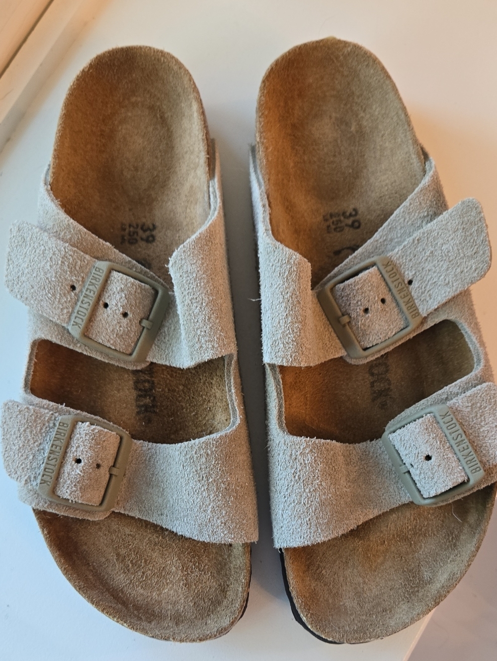 Birkenstock Womens' Arizona Two-Buckle Suede Slide Sandal in Oyster